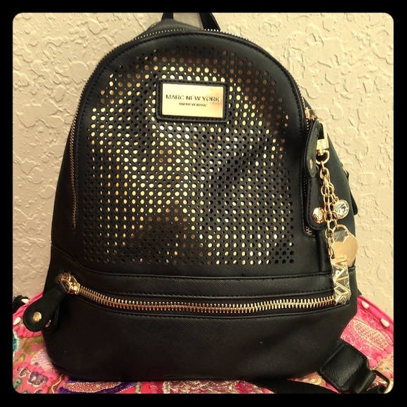 Andrew Marc Handbags - New Andrew Marc New York Black and Gold Backpack